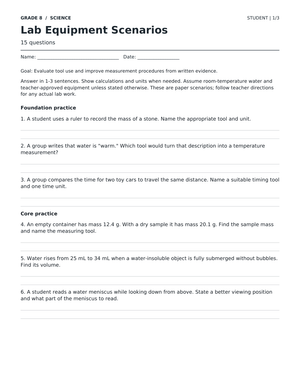 Lab Equipment Worksheet | Grade 8 Science Printable