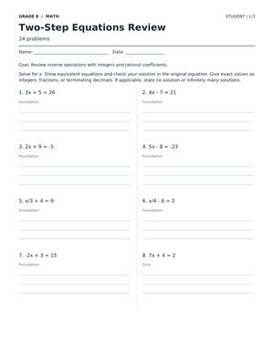 Two-Step Equations Worksheet | Grade 8 Math Essential