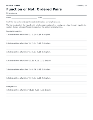 Identifying Functions Worksheet | Grade 8 Printable