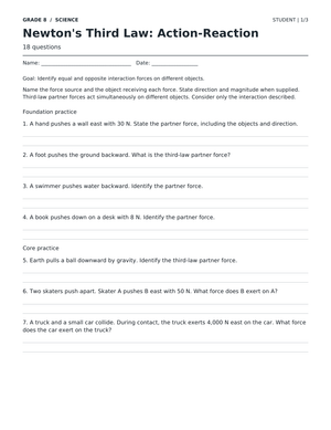 Newton's Third Law Printable | Grade 8 Science