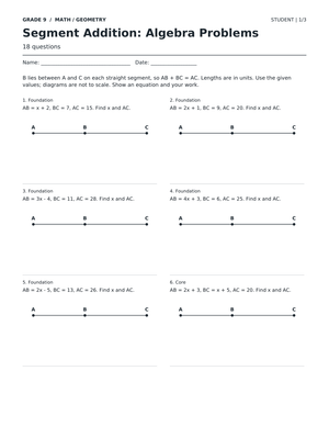 Segment Addition Worksheet | Grade 9 Math Ready