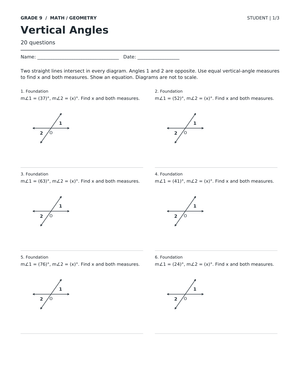 Vertical Angles Worksheet | Grade 9 Essential Math