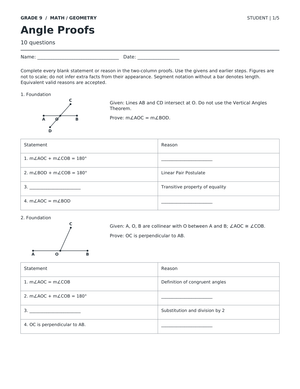 Angle Proofs Worksheet | Essential Grade 9 Math
