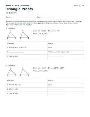 Triangle Proofs Worksheet | Grade 9 Math Ready