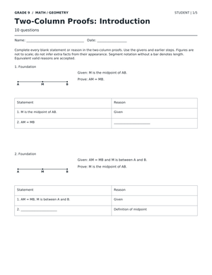 Two-Column Proofs Worksheet | Essential Grade 9 Math