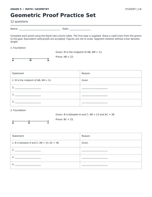 Geometric Proofs Worksheet | Complete Grade 9 Math