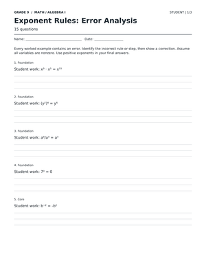 Exponent Rules Worksheet | Essential Grade 9 Math