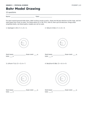 Bohr Model Drawing Worksheet | Grade 9 Printable