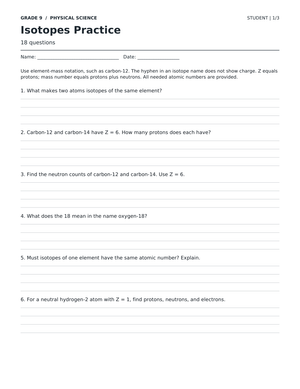 Isotopes Practice Worksheet | Grade 9 Science Essential