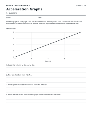 Acceleration Graphs Worksheet | Grade 9 Essential
