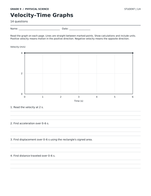 Velocity-Time Graphs Worksheet | Essential Grade 9 Science