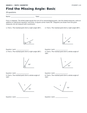 Missing Angle Worksheet | Grade 6 Math Essential