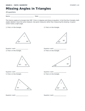 Missing Angles in Triangles Worksheet | Grade 6 Ready