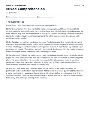Reading Comprehension Worksheet | Grade 6 Printable