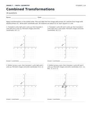 Combined Transformations Printable | Grade 7 Math