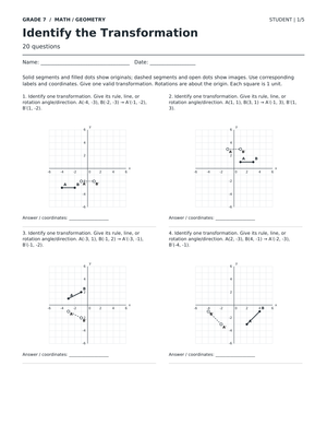 Identify Transformations Worksheet | Grade 7 Complete
