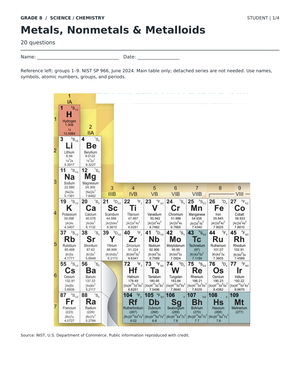 Metals, Nonmetals & Metalloids Worksheet | Grade 8 Ready