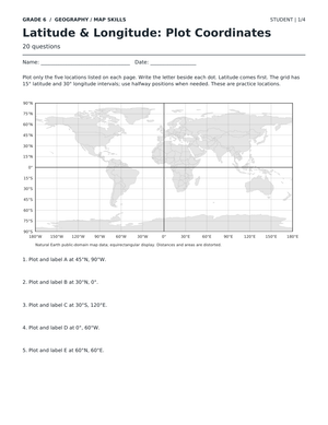 Latitude & Longitude Worksheet | Grade 6 Complete
