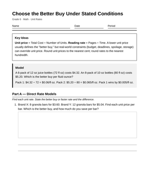 Complete Better Buy Decisions Worksheet | Grade 6 Math