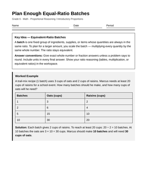 Printable Equal-Ratio Batches Worksheet | Grade 6 Math