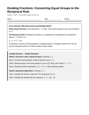 Complete Fraction Reciprocal Rule Worksheet | Grade 6 Math