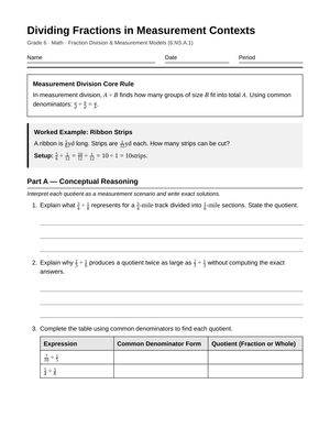 Essential Measurement Division Worksheet | Grade 6 Math