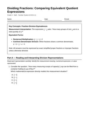 Complete Equivalent Quotients Worksheet | Grade 6 Math