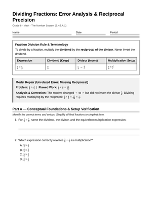 Complete Fraction Division Errors Worksheet | Grade 6 Math