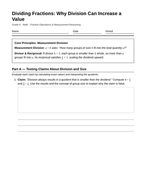 Proven Fraction Division Reasoning Worksheet | Grade 6 Math