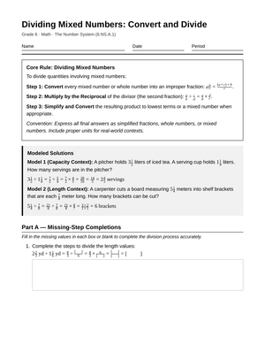 Complete Dividing Mixed Numbers Worksheet | Grade 6 Math