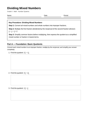 Essential Mixed-Number Quotients Worksheet | Grade 6 Math