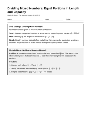 Complete Dividing Mixed Numbers Worksheet | Grade 6 Math