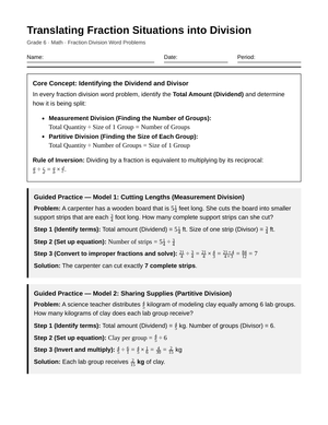 Complete Fraction Division Setup Worksheet | Grade 6 Math