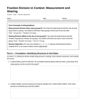 Ready Fraction Division Contexts Worksheet | Grade 6 Math