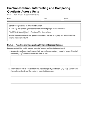 Complete Comparing Quotients Worksheet | Grade 6 Math