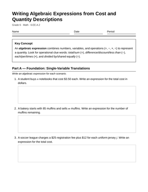 Essential Writing Expressions Worksheet | Grade 6 Math