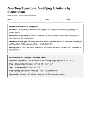 Essential Justifying Solutions Worksheet | Grade 6 Math