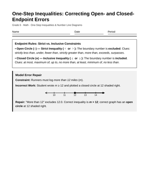 Essential Inequality Endpoints Worksheet | Grade 6 Math