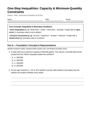 Essential One-Step Inequalities Worksheet | Grade 6 Math
