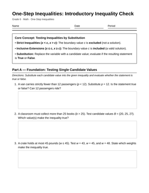 Printable Inequality Check Worksheet | Grade 6 Math