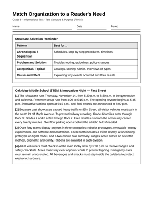 Complete Text Structure & Purpose Worksheet | G6 ELA