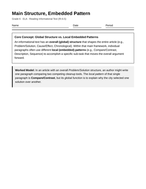 Printable Text Structure Worksheet | Grade 6 ELA