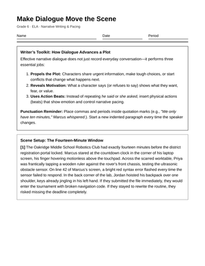 Complete Narrative Dialogue Worksheet | Grade 6 ELA