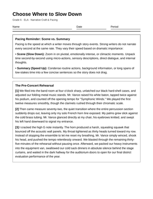 Essential Narrative Pacing Worksheet | Grade 6 ELA