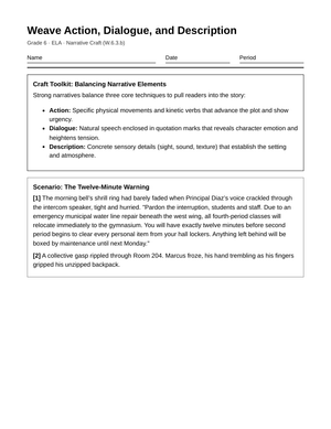 Essential Narrative Craft Worksheet | Grade 6 ELA