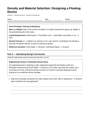 Essential Floating Materials Worksheet | Grade 6 Science