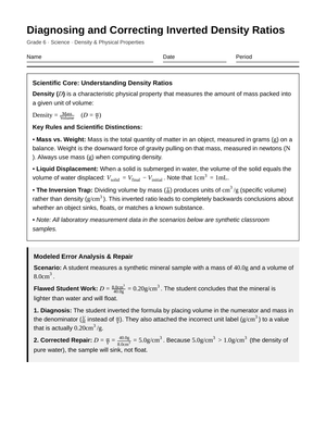 Proven Inverted Density Ratios Worksheet | Grade 6 Science