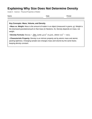 Essential Size and Density Worksheet | Grade 6 Science