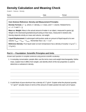 Essential Density Calculation Worksheet | Grade 6 Science