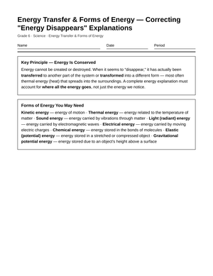 Printable Energy Conservation Worksheet | Grade 6